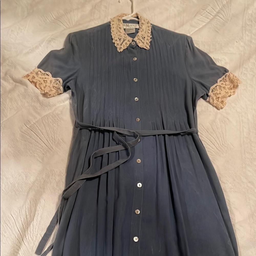 Blue Dress with Lace Collar and Sleeves
